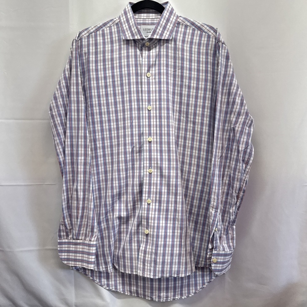 Ledbury‎ Mens Large Red/White/Blue Plaid Long Sleeve Button Down Shirt -BNWOT